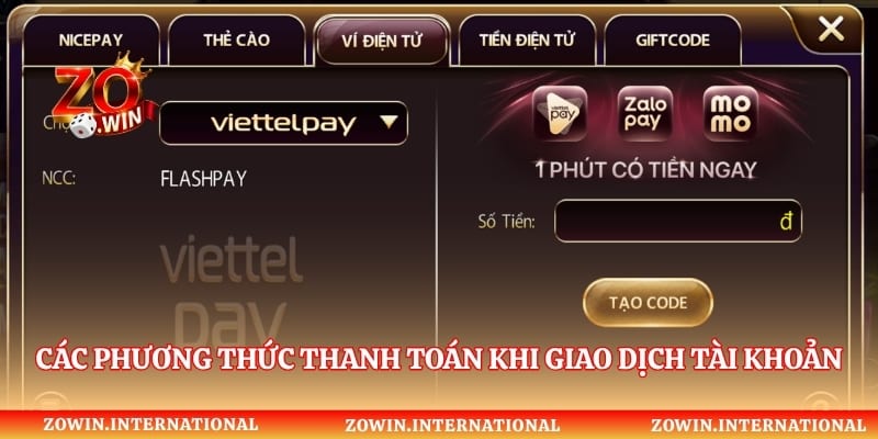 Các phương thức thanh toán khi giao dịch tài khoản