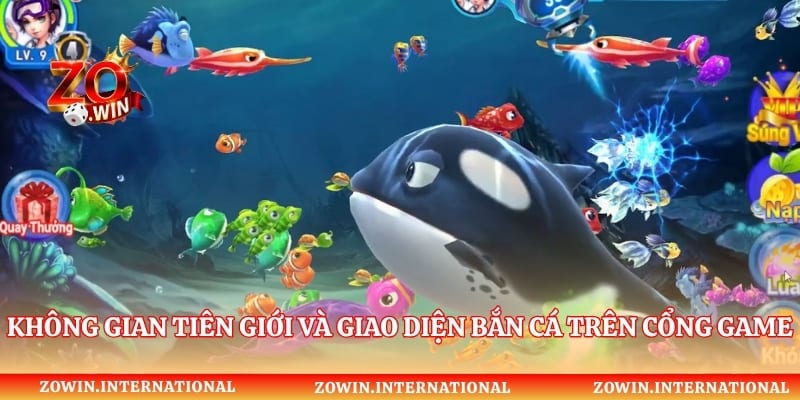 Không gian tiên giới và giao diện bắn cá trên cổng game